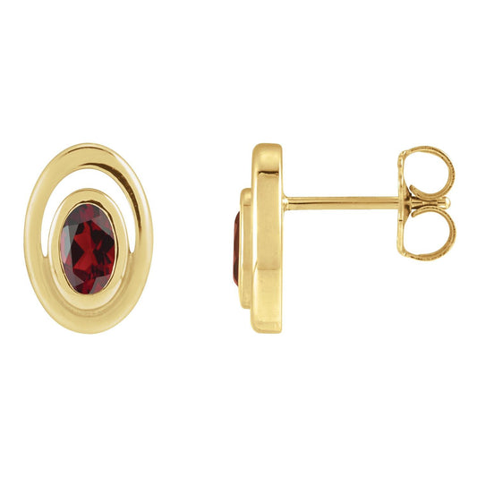 14K Yellow Gold Natural Mozambique Garnet Geometric Earrings