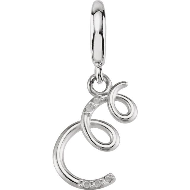 Sterling Silver Script Initial .03 CTW Natural Diamond Charm/Pendant