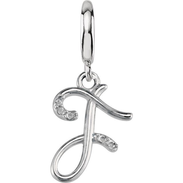 Sterling Silver Script Initial .03 CTW Natural Diamond Charm/Pendant