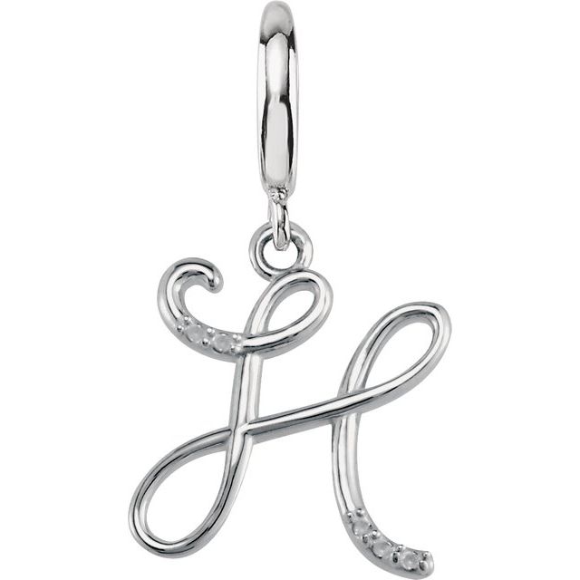 Sterling Silver Script Initial .03 CTW Natural Diamond Charm/Pendant