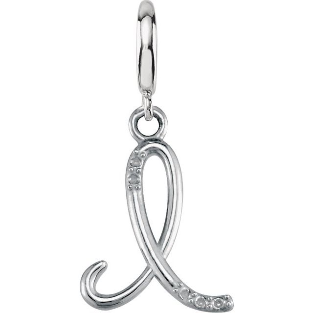 Sterling Silver Script Initial .03 CTW Natural Diamond Charm/Pendant