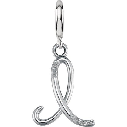 Sterling Silver Script Initial .03 CTW Natural Diamond Charm/Pendant