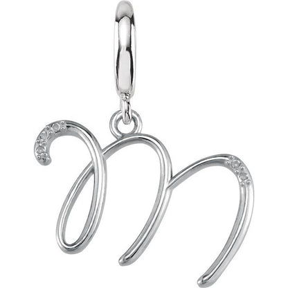 Sterling Silver Script Initial .03 CTW Natural Diamond Charm/Pendant