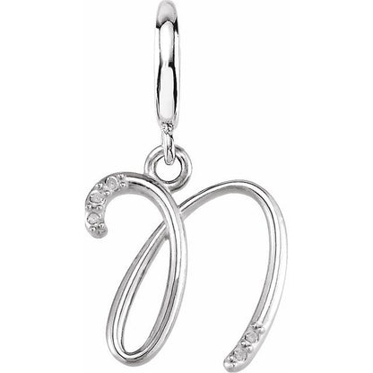Sterling Silver Script Initial .03 CTW Natural Diamond Charm/Pendant