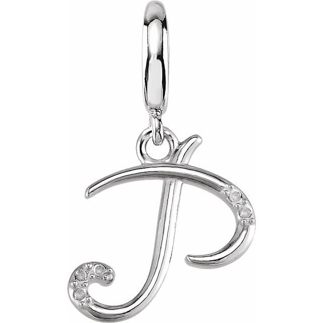 Sterling Silver Script Initial .03 CTW Natural Diamond Charm/Pendant