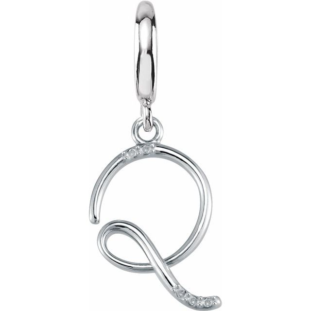 Sterling Silver Script Initial .03 CTW Natural Diamond Charm/Pendant