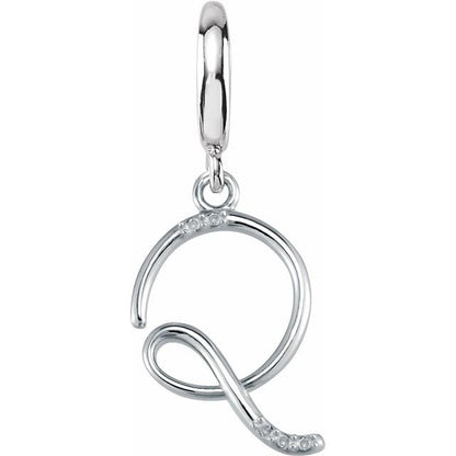 Sterling Silver Script Initial .03 CTW Natural Diamond Charm/Pendant