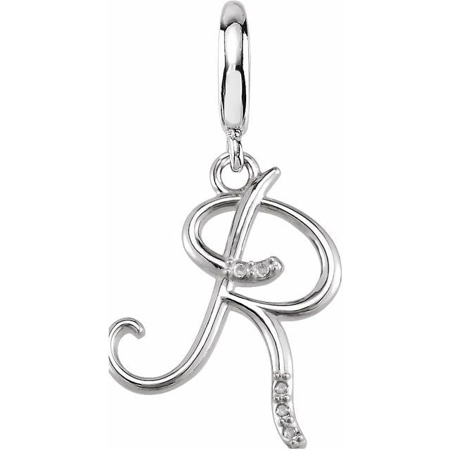 Sterling Silver Script Initial .03 CTW Natural Diamond Charm/Pendant