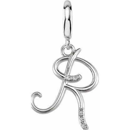 Sterling Silver Script Initial .03 CTW Natural Diamond Charm/Pendant