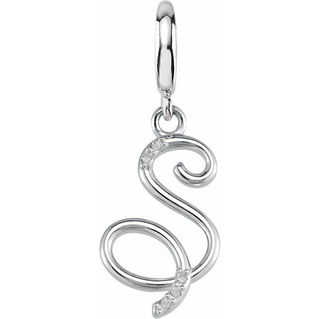 Sterling Silver Script Initial .03 CTW Natural Diamond Charm/Pendant