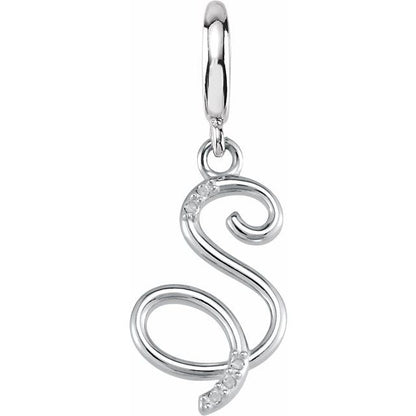 Sterling Silver Script Initial .03 CTW Natural Diamond Charm/Pendant