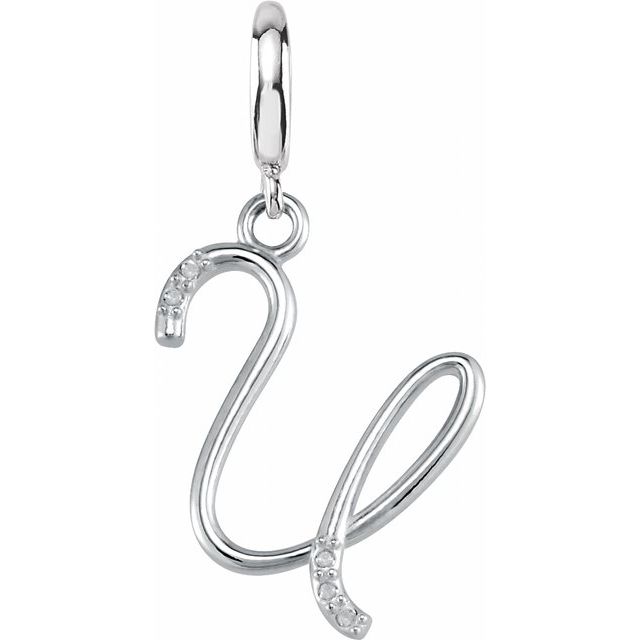 Sterling Silver Script Initial .03 CTW Natural Diamond Charm/Pendant