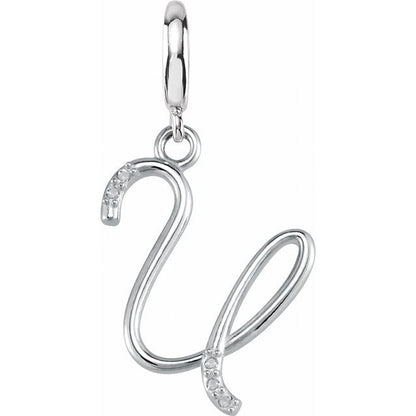 Sterling Silver Script Initial .03 CTW Natural Diamond Charm/Pendant