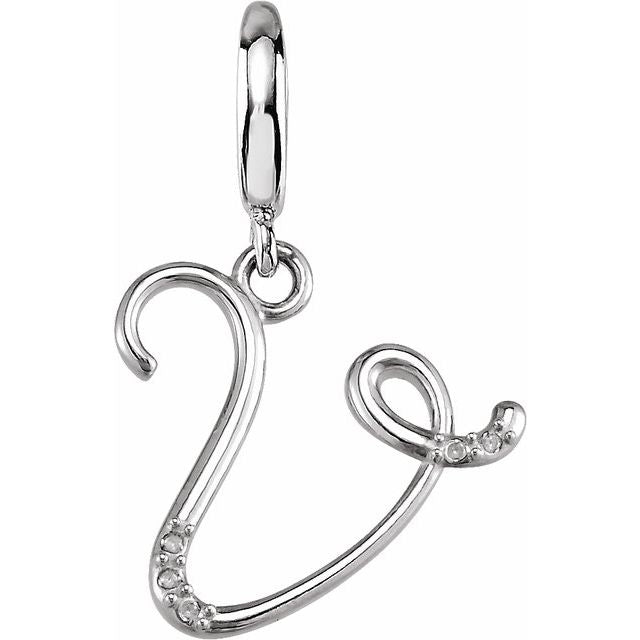 Sterling Silver Script Initial .03 CTW Natural Diamond Charm/Pendant