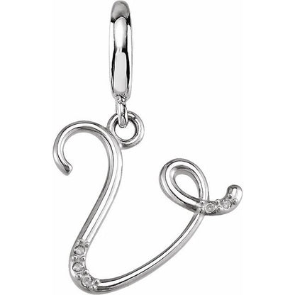 Sterling Silver Script Initial .03 CTW Natural Diamond Charm/Pendant