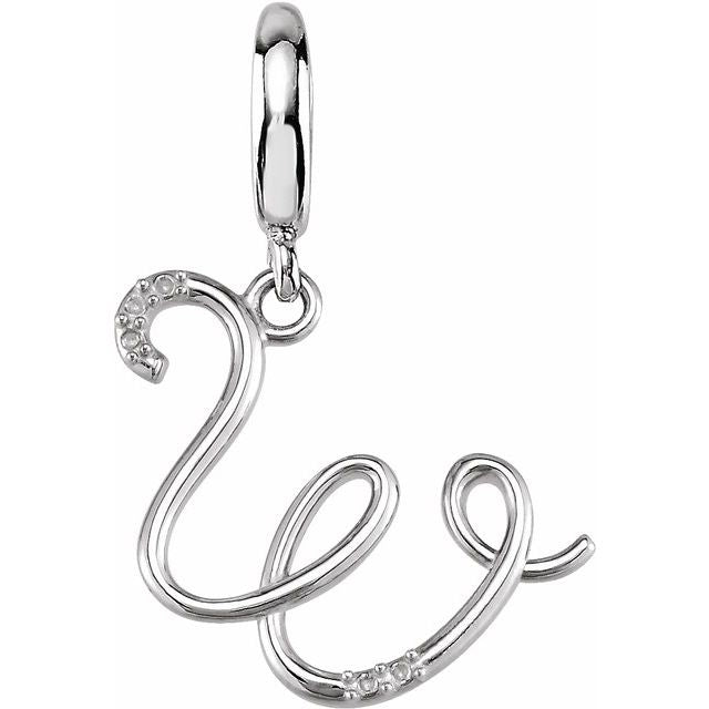 Sterling Silver Script Initial .03 CTW Natural Diamond Charm/Pendant