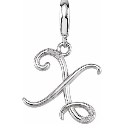 Sterling Silver Script Initial .03 CTW Natural Diamond Charm/Pendant