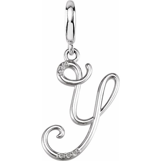 Sterling Silver Script Initial .03 CTW Natural Diamond Charm/Pendant