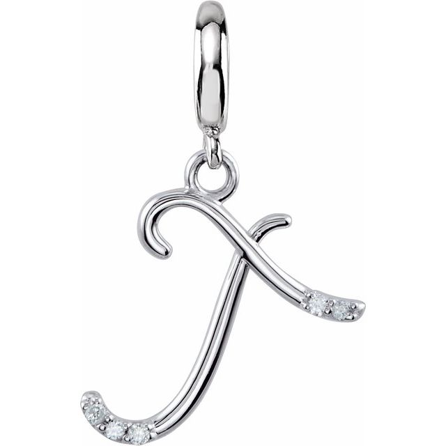 Sterling Silver Script Initial .03 CTW Natural Diamond Charm/Pendant
