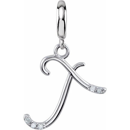 Sterling Silver Script Initial .03 CTW Natural Diamond Charm/Pendant