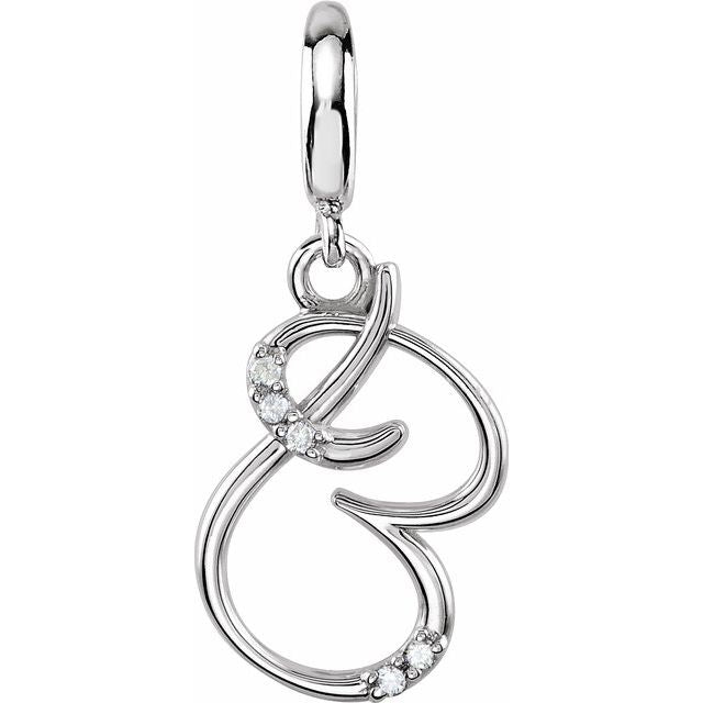 Sterling Silver Script Initial .03 CTW Natural Diamond Charm/Pendant
