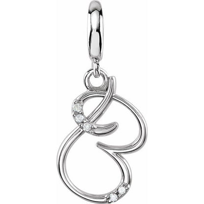 Sterling Silver Script Initial .03 CTW Natural Diamond Charm/Pendant