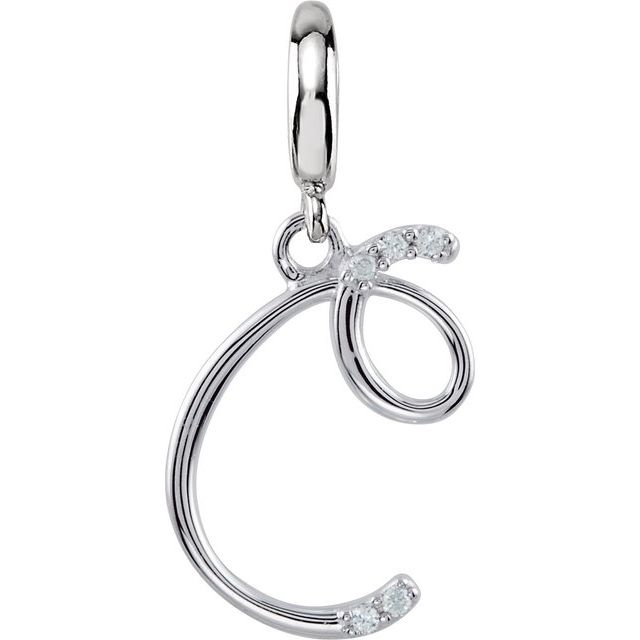 Sterling Silver Script Initial .03 CTW Natural Diamond Charm/Pendant