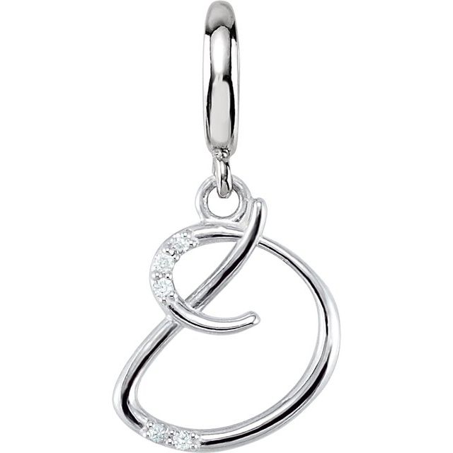 Sterling Silver Script Initial .03 CTW Natural Diamond Charm/Pendant