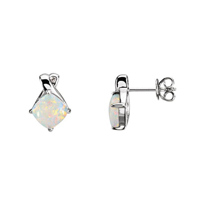 14K White Gold Natural White Opal & .01 CTW Natural Diamond Right Earring