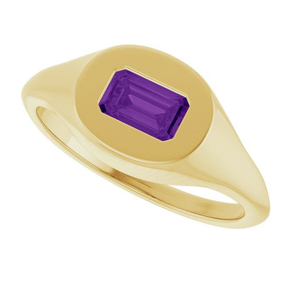 14K Yellow Gold Natural Amethyst Signet Ring