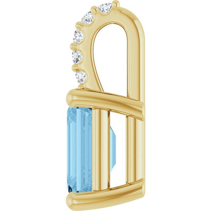 14K Yellow Gold Natural Sky Blue Topaz & .04 CTW Natural Diamond Pendant