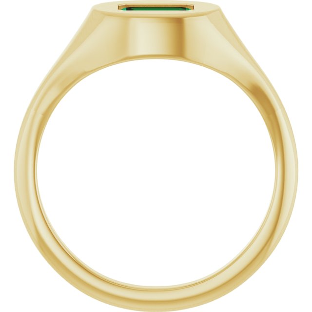 14K Yellow Gold Lab-Grown Emerald Signet Ring