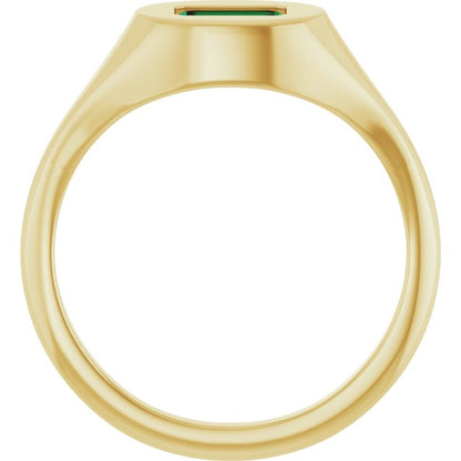 14K Yellow Gold Lab-Grown Emerald Signet Ring