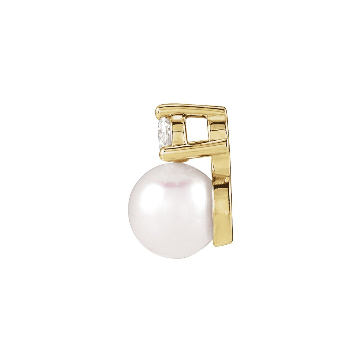 14K Yellow Gold Cultured White Freshwater Pearl & 1/10 CTW Natural Diamond Pendant