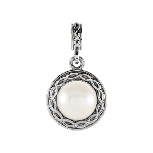 14K White Gold Cultured White Freshwater Pearl Pendant, 15.4 x 9 mm