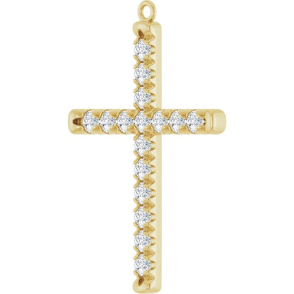 3/4 CTW Natural Diamond French-Set Cross Dangle, 22 mm x 32.1 mm