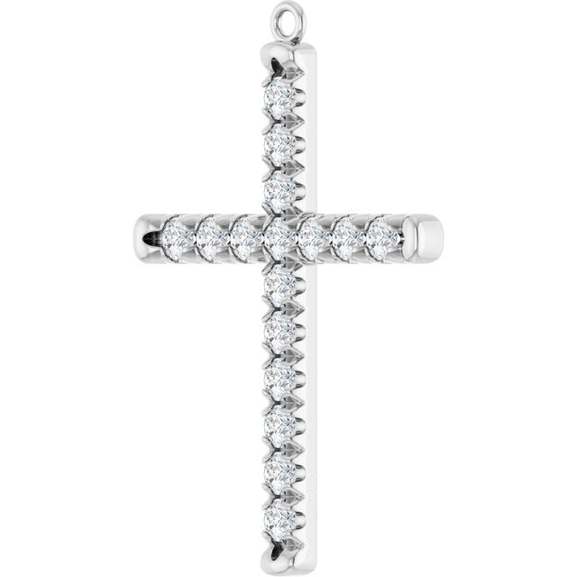 3/4 CTW Natural Diamond French-Set Cross Dangle, 22 mm x 32.1 mm