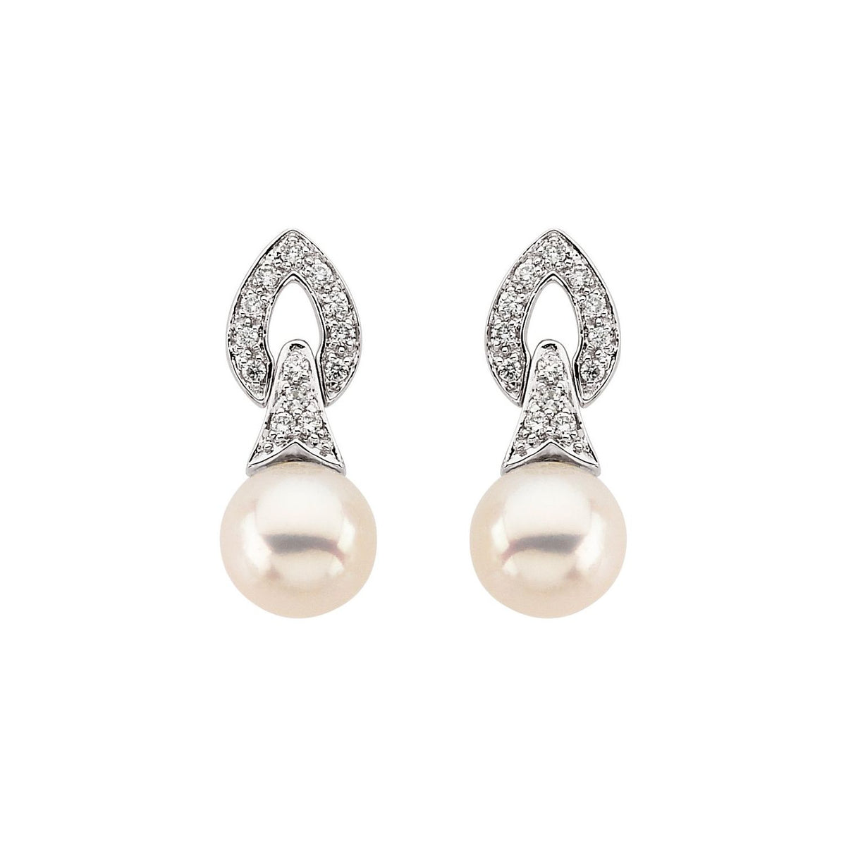 14K White Gold Cultured White Freshwater Pearl & 1/6 CTW Natural Diamond Earrings, 7.5 mm x 18.3 mm