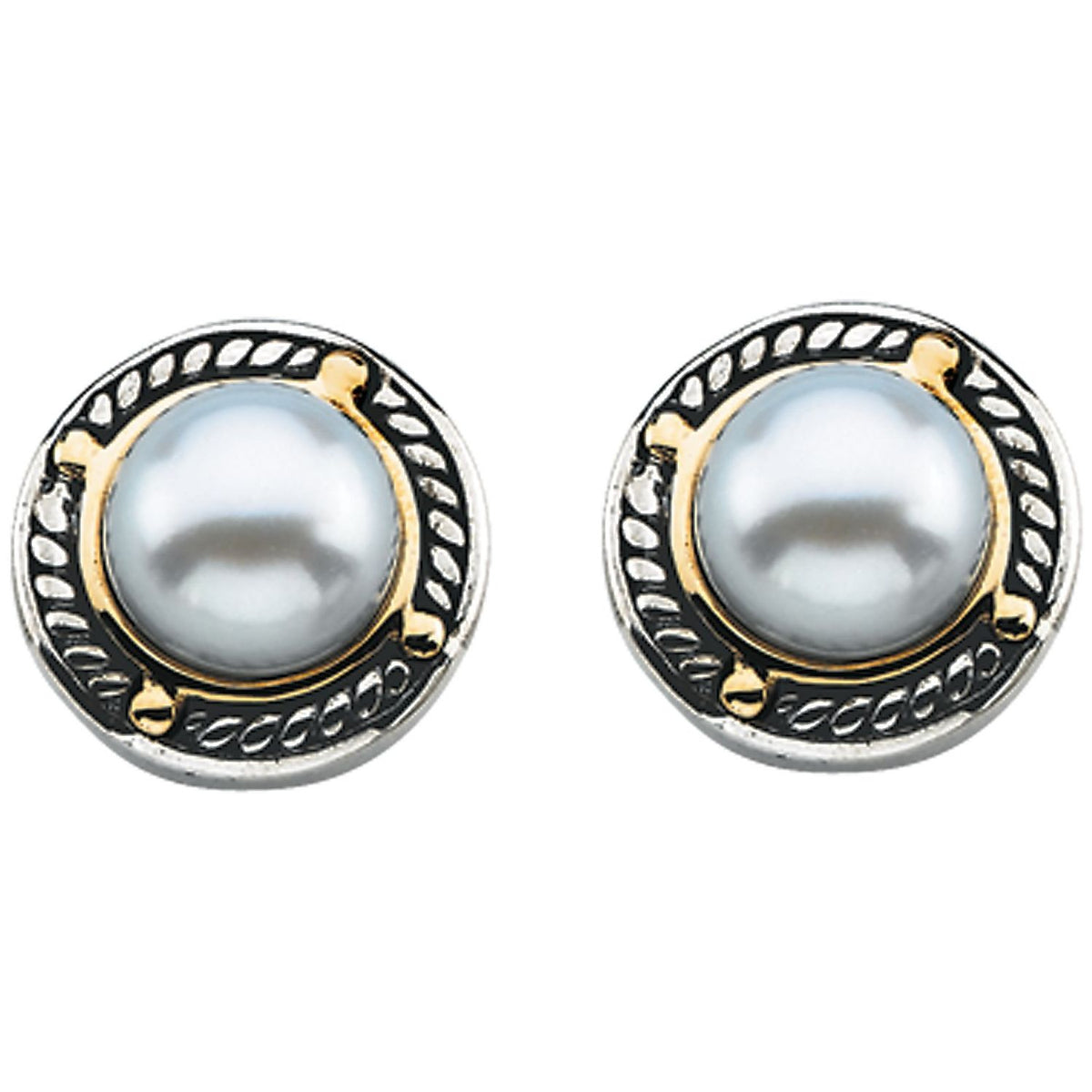 Sterling Silver & 14K Yellow Gold Cultured White Freshwater Pearl Earrings