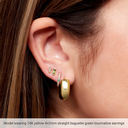 14K Yellow Gold Lab-Grown Emerald Earring