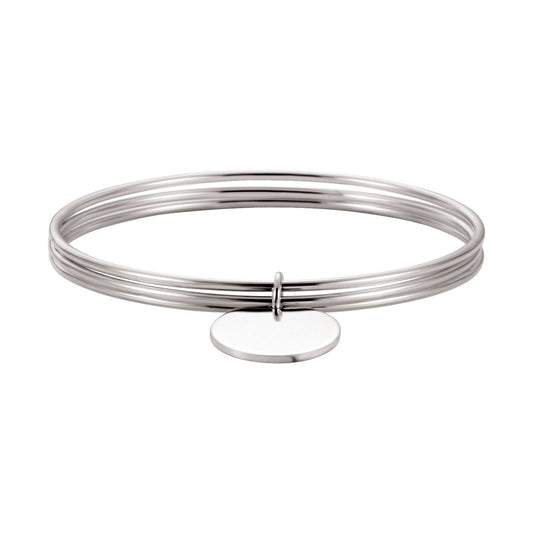 Sterling Silver Triple Bangle 8" Bracelet with Engravable Charm