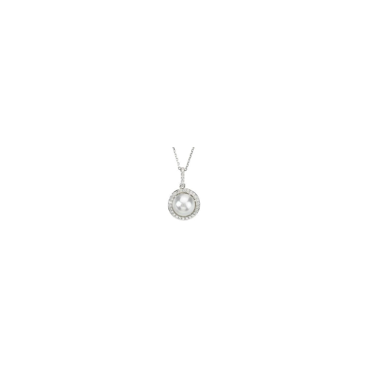 14K White Gold Cultured White Freshwater Pearl & 1/3 CTW Natural Diamond Pendant