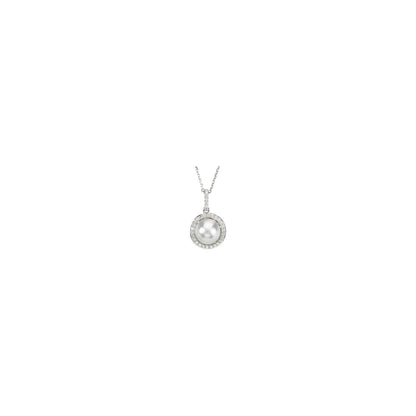 14K White Gold Cultured White Freshwater Pearl & 1/3 CTW Natural Diamond Pendant
