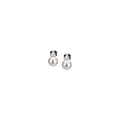 14K White Gold Cultured White Freshwater Pearl & 1/10 CTW Natural Diamond Earrings (67463)