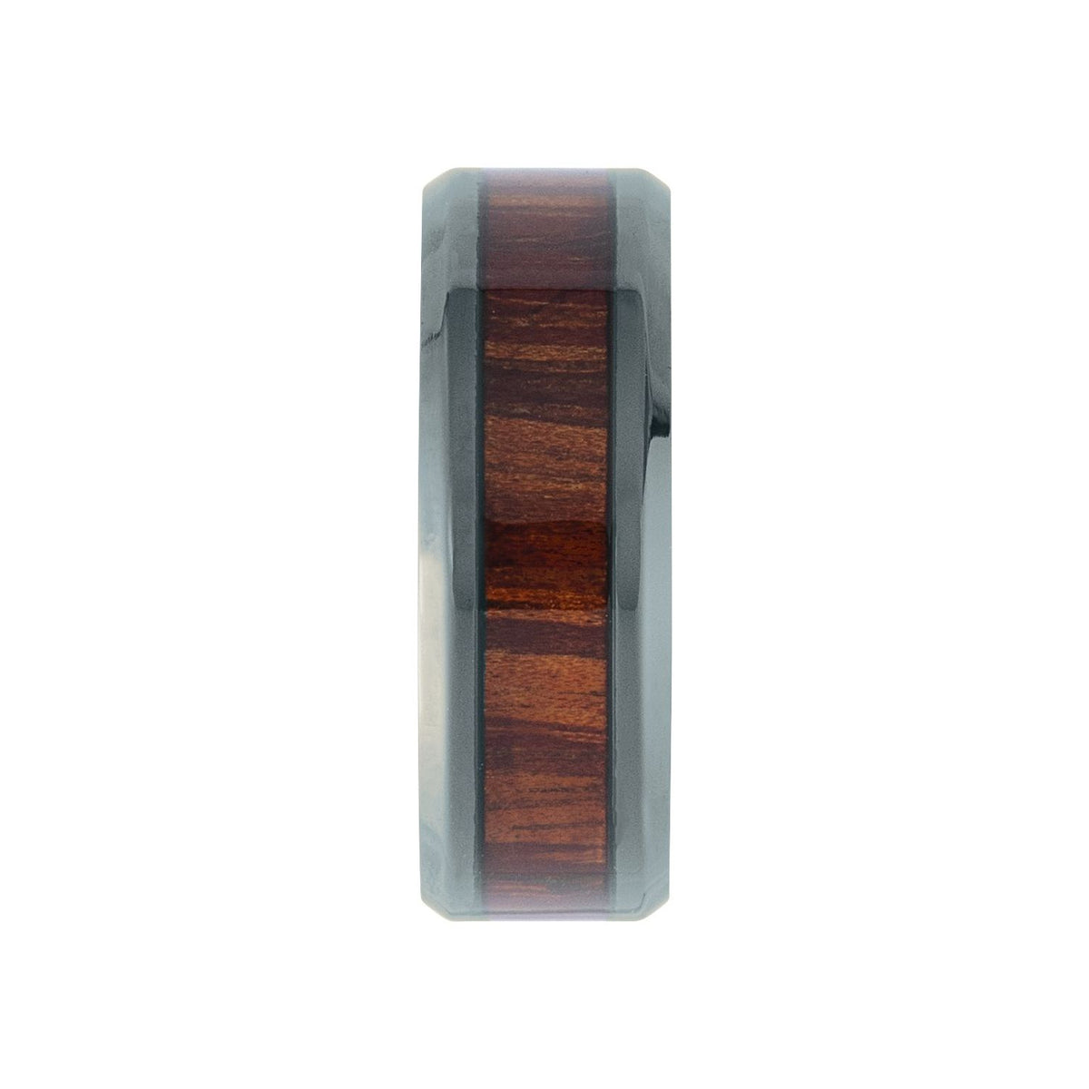 Black Titanium Beveled-Edge Golden Pineapple Wood Inlay Comfort-Fit Band