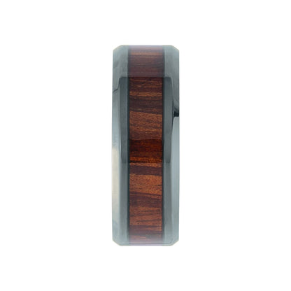 Black Titanium Beveled-Edge Golden Pineapple Wood Inlay Comfort-Fit Band