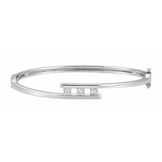 14K White Gold 5/8 CTW Natural Diamond Bangle 6 1/2" Bracelet
