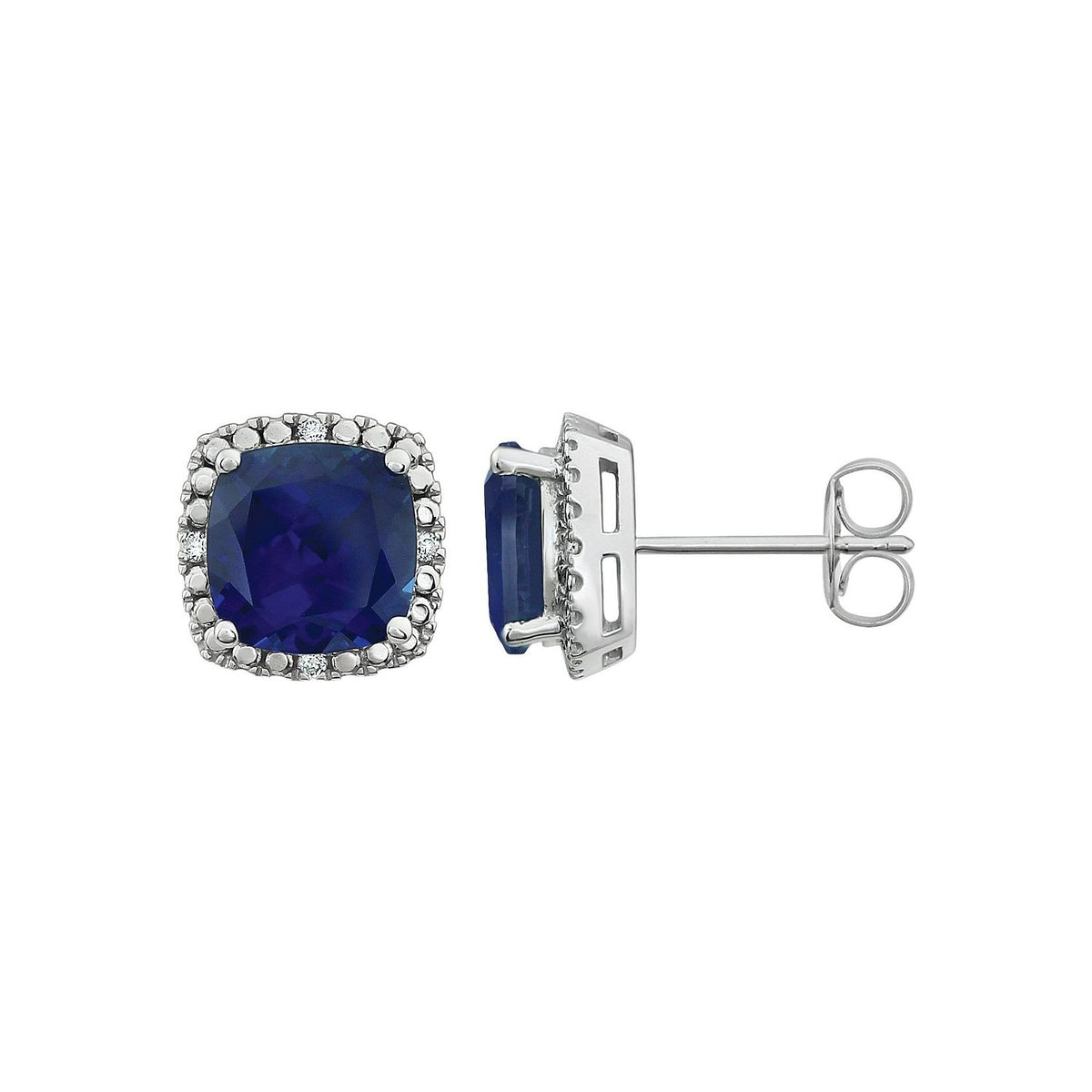 14K White Gold Lab-Grown Blue Sapphire & .06 CTW Natural Diamond Earrings