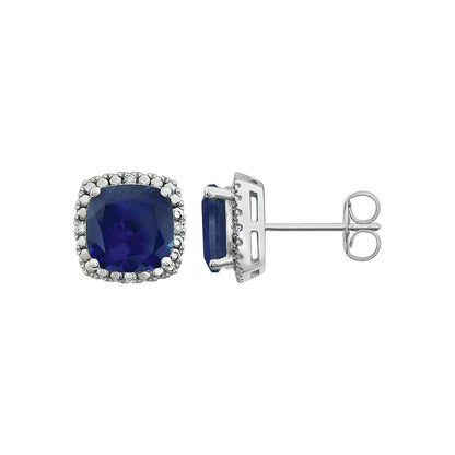 14K White Gold Lab-Grown Blue Sapphire & .06 CTW Natural Diamond Earrings