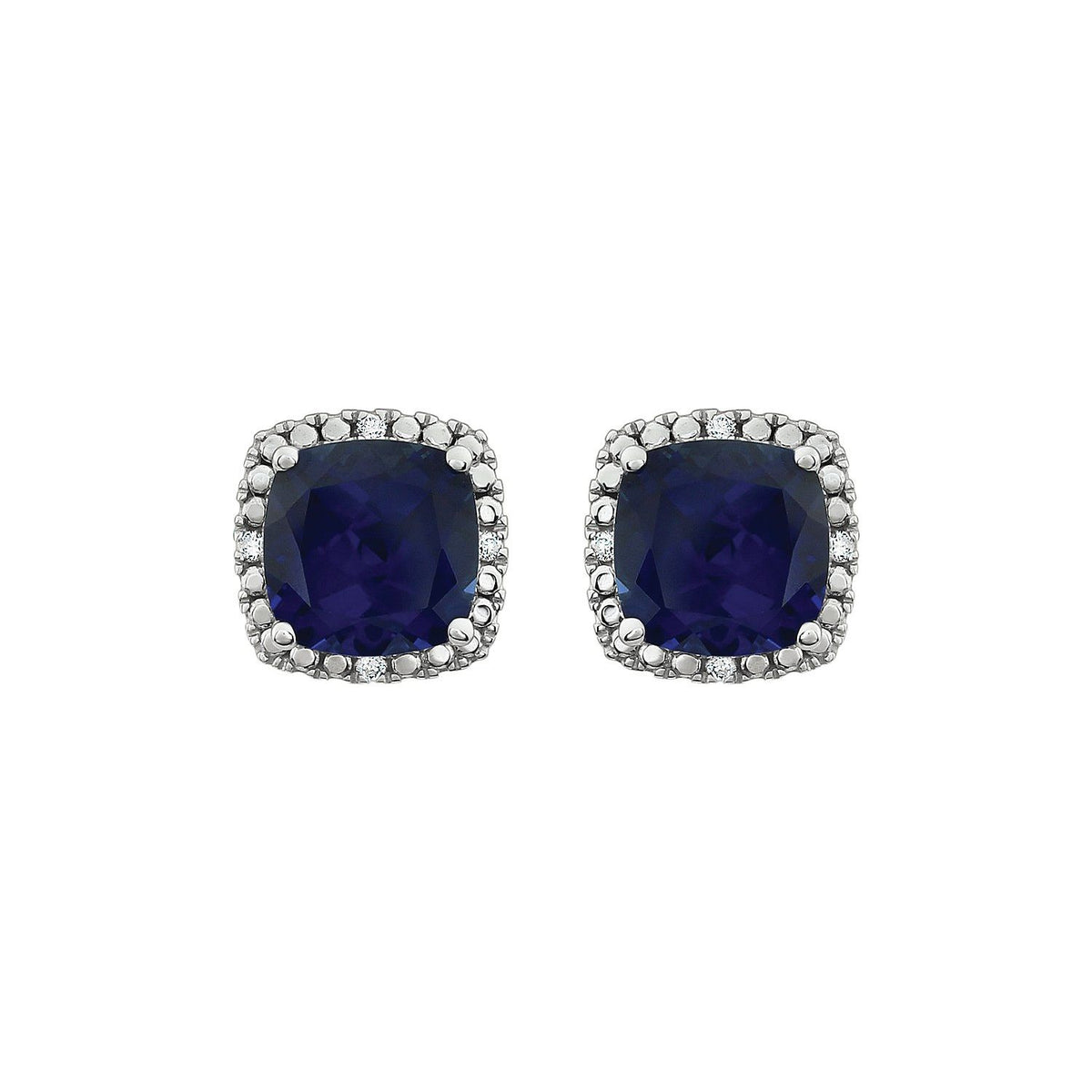 14K White Gold Lab-Grown Blue Sapphire & .06 CTW Natural Diamond Earrings